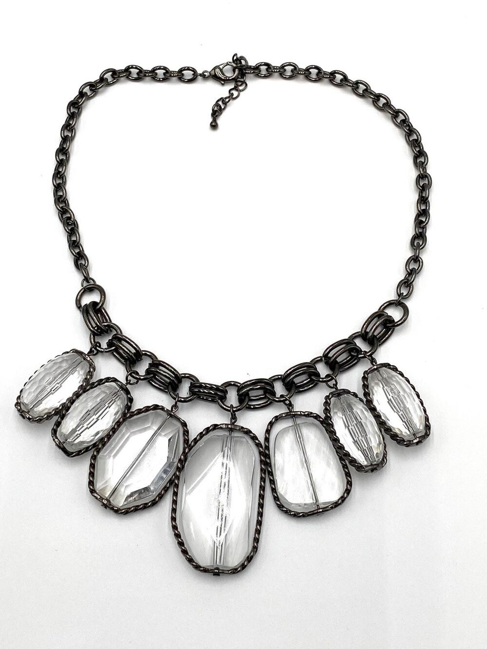 QVC Necklace Gunmetal Acrylic Crystals Chunky Statement Retro Funky 18”+2”